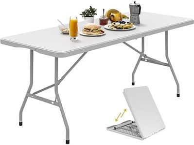 YITAHOME Heavy-Duty 6ft Folding Table with Handle, Portable Rectangle Folding Table for Easy Storage, Ideal for Outdoors Camping, Picnics, Parties & Indoor Events, White