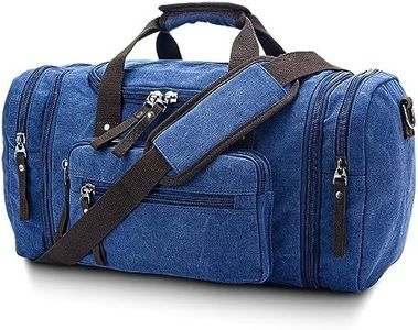 Fsiomo Canvas Duffle Bag for Travel Expandable Overnight Weekender Travel Bag for Men 50L(Blue)