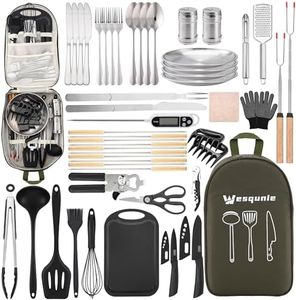 Wesqunie 50 Pcs Silicone Camping Cooking Utensil Set with Portable Case - Essential Camper Must Haves Camp Kitchen Cookware Kit, Survival Gear and Supplies, Perfect for Campfires and Tailgating