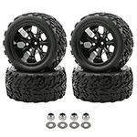 Pxyelec Rubber Tires for Monster Truck 1:10 RC Car Wheel Type Tires with 7 Spokes Wheel Rim Black RC Parts