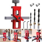 Cabinet Door Installation Jig, 2-in-1 Mounting Tool with Adjustable Positioner, Aluminium Alloy Versatile Cabinet Door Positioning Tool for Most Cabinet Doors with 3 Drill Bits, Red