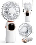 coldSky Portable Handheld Fan, 4000mAh Battery Operated 3 in 1 Multifunction Personal Travel Fan with Digital Display, 90° Foldable Desk Fan with Base, 5 Speed Lash Fan for Makeup/Office (White)