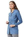 Miss Chase Women's Light Blue Hooded Full Sleeves Solid Tie-Up Detailing Long Denim Jacket (MCAW19DEN05-54-158_Light Blue_S)