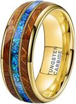 TUTISS 8mm Tungsten Rings for Men Women Engagement Wedding Bands Whisky Barrel Wood Guitar String Blue Opal Inlay Domed Polished Comfort Fit, Non-Precious Metal, No Gemstone