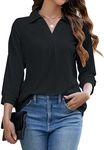 Bluetime Womens Tops Dressy Casual V Neck 3/4 Sleeve Work Shirts Business Office Blouses Loose Fit Tunic Tops (M-3XL), Black, 3X-Large