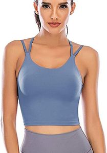DODOING Women Padded Sports Bra Wirefree Medium Support Yoga Bras Gym Running Workout Crop Tank Tops Bra Longline Camisole Bras