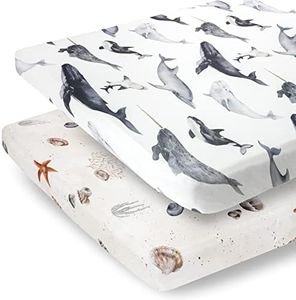 Pobibaby - 2 Pack Premium Pack N Play Sheets Fitted for Standard Pack and Plays and Mini Cribs - Ultra-Soft Jersey Knit, Stylish Ocean Pattern, Safe and Snug for Baby (Seaside)