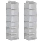 Navaris 2x Wardrobe Closet Storage Organiser - 30 x 30 x 126 cm - Set of 2 Fabric Hanging Clothes Storage Units with 6 Shelves Each - Grey