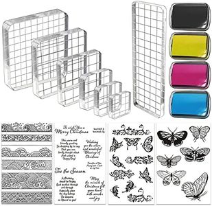 Aulufft 15 Pcs Acrylic Stamp Blocks Tools Set Include 7 Acrylic Stamp Clear Stamp Blocks,4 Clear Silicone Stamps Seals,4 Stamp Ink Pads Decorative Stamp Blocks for DIY Scrapbooking Crafts Card Making