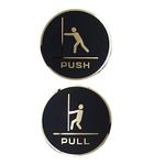 Anistuff Premium Push & Pull Black Gold Round Door Signage Self-Adhesive Sign for Business Stores Cafes Shops Hospital School Office Hotel Restaurant