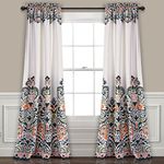 Lush Decor Clara Curtains Paisley Damask Print Bohemian Style Light Filtering Window Panel Set for Living, Dining, Bedroom (Pair), 52" W x 84" L, Navy & Tangerine