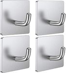 Jialto Adhesive Hooks, Wall Hanger Towel Hooks, Heavy Duty Wall Hooks for Hanging Ideal for Bathroom Shower Kitchen Home Door Closet Cabinet Stainless Steel - 4Packs