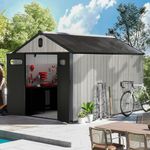 Domi 8x10 FT Outdoor Resin Storage Shed, All-Weather Double-Wall Storage Building for Backyard, Garden, Lawn Tools, Mower, Bike & Pool Equipment, Lockable Doors, Ventilated Roof, Grey