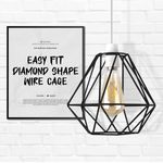 DC VOLTAGE Modern Geometric Easy Fit Diamond Pendant Ceiling Light Lampshade Metal Wire Cage Lampshade for Living Room, Restaurants (Black)