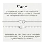 Sister Bracelets 2 Pcs Silver Heart Link Bracelet Gift for Girls BFF Bestie Matching Long Distance Gifts for Women