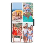 Personalised Phone Case For Apple iPhone 15, 14, Pro, Max, Mini, Plus 13, 12, 11, X, XS, XR, SE Phone, Custom Photo Collage, Image on Leather Side Flip Wallet Phone Case, Phone Cover - Four Images