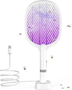 TEINNGO Elektrische Fliegenklatsche 5000V, Extra Stark Elektrische Fliegenfänger mit USB C Ladebasis, 2 in 1 Elektrische Fliegenfänger Insektenvernichter für Mücken, Fliegen, Bienen, Motten