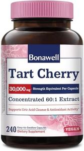 Bonawell Tart Cherry 60:1 Extract, 30000mg Strength, Made from Montmorency Tart Cherries, Powerful Uric Acid Cleanse, Muscle Mobility, 8 Month Supply, 240 Capsules
