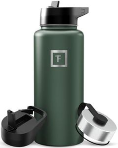 IRON °FLASK Camping & Hiking Hydration Flask with Straw, Wide Mouth Insulated Stainless Steel Sports Water Bottle - 32 oz Dark Pine