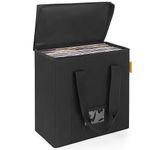 BQKOZFIN Vinyl Record Storage Box for 12-inch Records, Collapsible LP Record Organizer Crate with Lid&Handles for Valuable Album Collection - Holds up 30 Records (S-13.8x6.7x13.8")