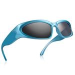 Yimosro Y2K Wrap Around Fashion Sports Sunglasses for Men Women Trendy Swift Oval Shades Sunglasses for Women Blue/Black