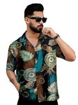 Zilcon Men's Shirt for Men Short Sleeve Shirt Collar Beach Floral Summer Casual Button Down T-Shirts (in, Alpha, L, Regular, Black)