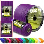 TECEUM Paracord Type III 550 Purple – 50 ft – 4mm – Tactical Rope MIL-SPEC – Outdoor para Cord –Camping Hiking Fishing Gear and Equipment – EDC Parachute Cord – Strong Survival Rope 026