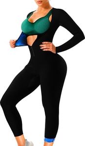 LMCOB Full Body Sauna Suit for Women Waist Trainer Sweat Jumpsuit Waist Trainers Workout Sauna Suits Women, Blue Lining, Small