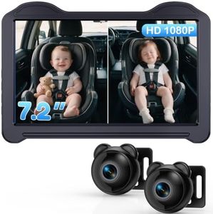 1080P Dual Baby Car Camera for 2 Kids: 7.2'' Split Screen Monitor for Twins