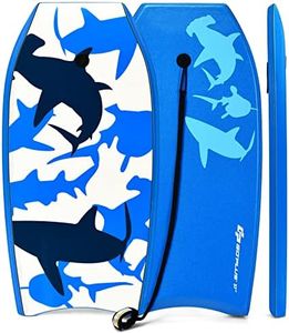 Goplus Boogie Boards for Beach, 33/37/41 inch Lightweight Body Board w/ Wrist Leash, Superior Buoyancy EPS Core & HDPE Slick Bottom, Surfboard for Kids Teens Adults Surfing (41 inch, Blue Shark)