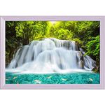 Pitaara Box Huai Mae Kamin Waterfall In Kanchanaburi Thailand | Canvas Painting for Bedroom & Living Room | White Frame | 23.5 x 16 inch (60 x 41 cms)