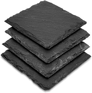 Navaris Natural Slate Bar Coasters - Set of 4 Square Drink Holder Tiles in Dark Gray Stone - 4 x 4 Inch