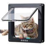 Roxanex Cat Door Safety Pet Sliding Door with 4 Way Lock, Weatherproof Cat Flap for Interior Exterior Door Window Wall (Black, L)