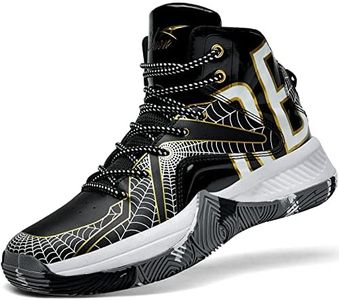 ASHION Kids Basketball Shoes Boys Girls High Top Sneakers Non Slip Running Shoes for Unisex Kids Spider Black Silver Big Kid Size 4