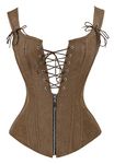 Charmian Women's Renaissance Lace Up Vintage Boned Bustier Corset with Garters Brown Large