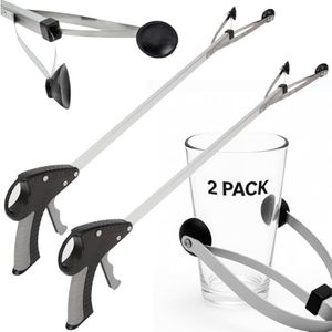 Vive Suction Cup Grabber Reacher 32" (2 Pack) - Elderly Grab It Reaching Pickup Tool Heavy Duty for Seniors - Trash, Sticks, Litter Picker Upper - Extra Long Reach Handle & Handy Extension Arm Claw