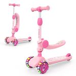 3 Wheel Scooter for Kids Girls Toddler Boys, TONBUX Kids Scooter With Big Wheels, Flashing LED Lights, 4 Levels Height Adjustable, Wide Deck, Foldable Seat