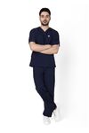 Knya Scrub Suit for Men | 5 Pockets | V Neck Top & Bottom Set | Short Sleeves| Lightweight & Breathable| Hospital, Clinic & OT Wear | Medical Uniform | Scrubs for Male Doctors, Nurses & Dentists Navy Blue (XL)