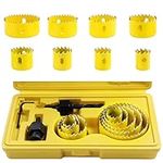 HSEAMALL Hole Saws,11PCS 19-64mm Carbon Steel Hole Saw Cutter Kit,Downlights Drill Bit Tools for Wood, Plasterboard, Plastic (Yellow-11PCS)