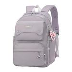 Solid Color School-Bags Backpacks for Teens Girls, Multi-pocket Elementary Girls Bookbags,Lightweight Casual Daypack