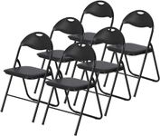 GarveeHome Folding Chairs 6 Pack with Cushion, Outdoor & Indoor Event Portable Metal Folding Chairs with Non-Slip Feet Pads Stackable Chairs, Black