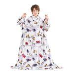 Viviland Wearable Fleece Blanket with Sleeves & Foot Pocket for Kids Lightweight Soft Blanket for Boys and Girls, 47" x 47" Inches