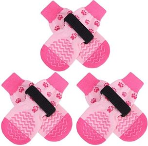 EXPAWLORER 3 Pairs Anti-Slip Dog Socks - Shoes for Hot/Cold Pavement,Soft Paw Protector Wooden Floor, Prevents Licking, Slipping Puppy Small Medium Large, Senior Dogs Pink X-small (EXP22SK03_PNKXS)