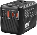 LENCENT Universal Travel Adaptor, 65W GaN International Fast Charger with 2 PD3.0 Type C+2 QC USB A, Worldwide Power Adaptor for Phones,Laptops, All in One Travel Plug Adapter for EU/USA/UK/AU, Black