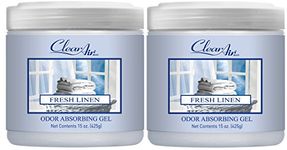 Clear Air Odor Absorber Gel - Air Freshener and Odor Eliminator - Absorbs Odors in Bathrooms, Cars & RVs - Made with Essential Oils - Fresh Linen Scent - 15 Ounce - 2 Pack