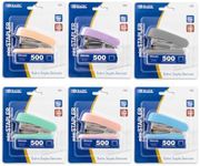 BAZIC Products Mini Stapler w/ 500 Staples, Standard (26/6) Pastel Color, Built-in Staple Remover, Portable Small Staplers, 4-Pack