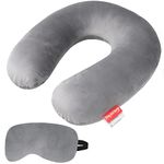 Trajectory Travel Neck Pillow Rest Cushion with Sleeping Eye Mask Combo for Travel in Plane Flight Car Train Airplane for Sleeping for Men and Women (Grey with Eye Mask)