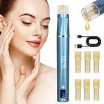 Automatic Serum Applicator Microneedling Pen PELCAS M7 Derma Pen 6-Speeds Dermapen with 6PCS Cartridges Type-C Rechargable Electric micro needling pen with LCD Screen for Anti-Aging Acne Wrinkle Spots