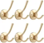 TOFIIGREM Gold Wall Hooks, 6 Pack Coat Robe Hook Heavy Duty Metal Double Bath Hook Wall Mounted, Hand Towel Hooks for Cubicle Bathroom Kitchen Closet Garage