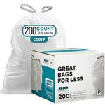 Plasticplace simplehuman (x) Code P Compatible Drawstring Garbage Liners 13-16 Gallon, 23.75" x 31.5", 200 Count, White